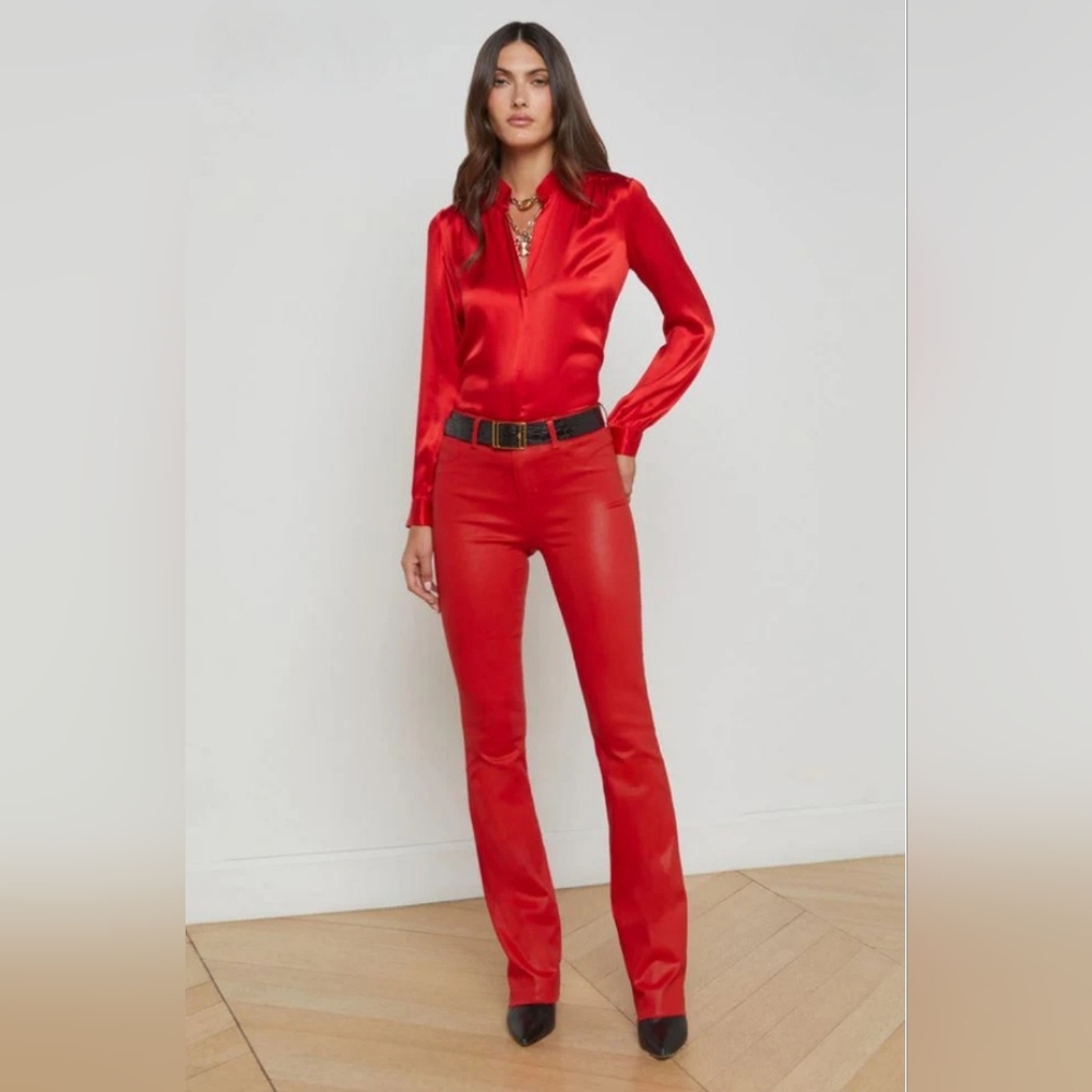 NWT. L'AGENCE Ruth Highrise Coated Straight Jeans In Lava Red - Picture 13 of 13